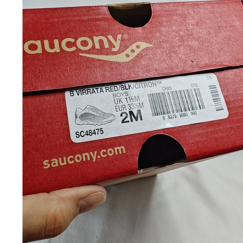 Saucony Virrata Running Shoes Red Black Citron Boys Sneakers 2 M New